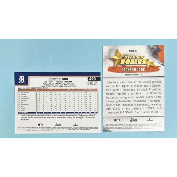 2025 Topps 2 Jackson Jobe Topps Logo Foil #490 + SMLB-41 RC Detroit Tigers - Picture 2 of 2